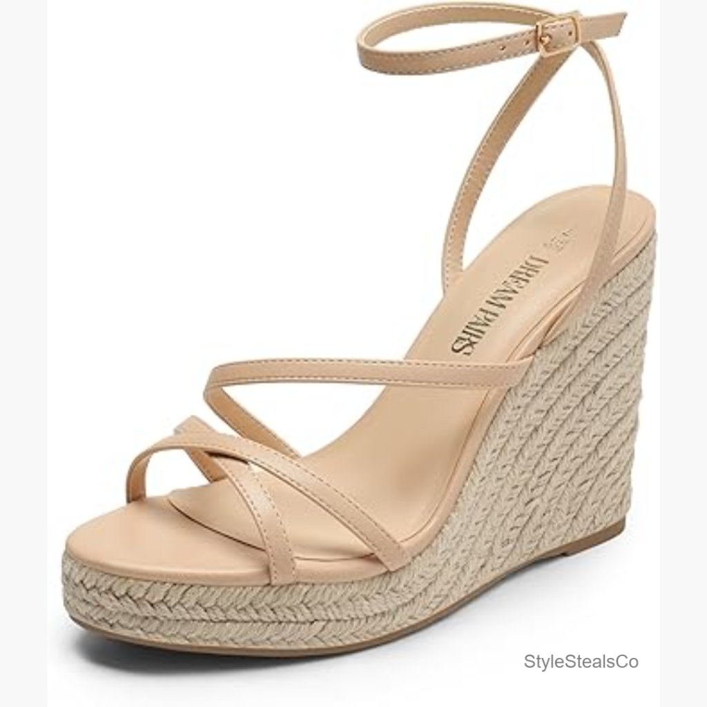 Strappy Espadrille Platform Wedge Sandals, Ankle Strap Buckle, Open Toe